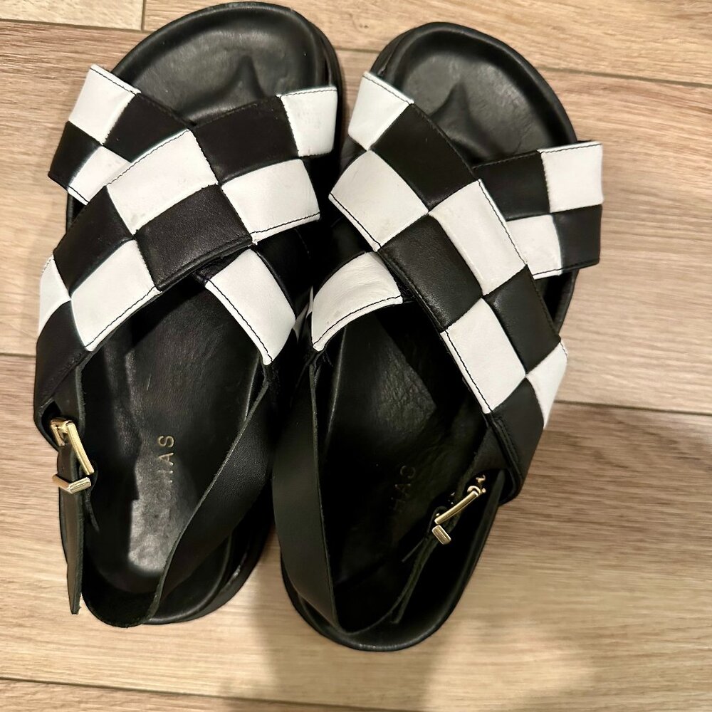 ALOHAS Leather Printed Slingback Sandals